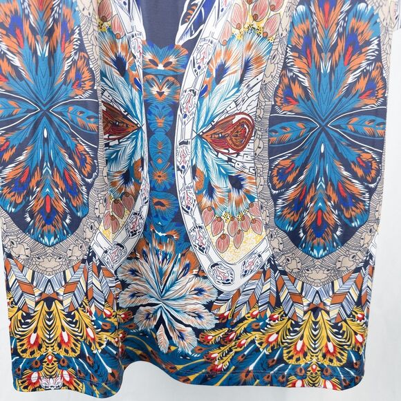 Boston Proper Royal Peacock Flare Sleeve Mini Dress Size Small Abstract Boho - Picture 14 of 16